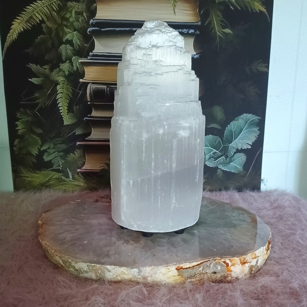 BNIB Natural Selenite Lamp Desert Rose of Africa By Himalayan Glow w/dimmer